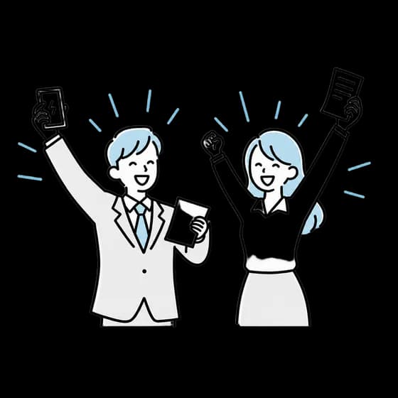 履歴書を手に喜ぶ就活・転職者のイラスト